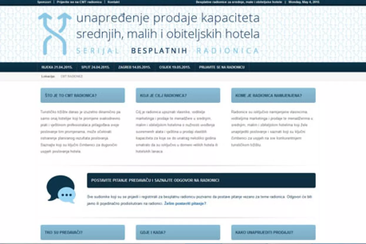 Besplatne edukativne radionice za srednje, male i obiteljske hotele