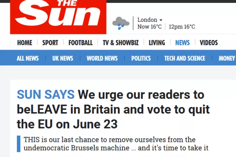 Murdochov tabloid The Sun podržao sve izgledniji 'Brexit'