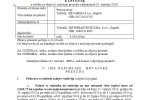 HŽ Cargo na sudu naplatio 2000 kuna od HŽ Infrastrukture kojoj duguje 172 milijuna kuna