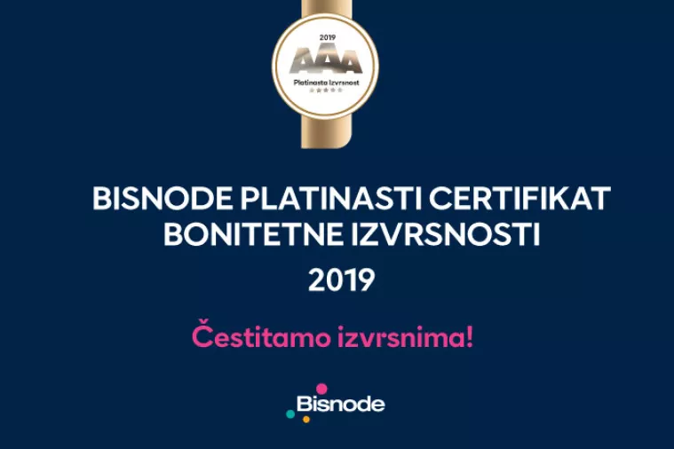 Bisnode najpresnižniji certifikat - Platinasta bonitetna izvrsnost 2019
