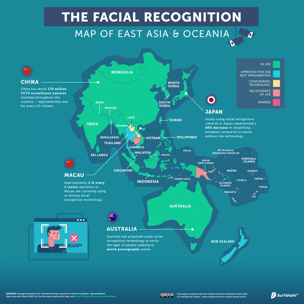 Infografika: Tehnologija prepoznavanja lica sve je uobičajenija diljem svijeta