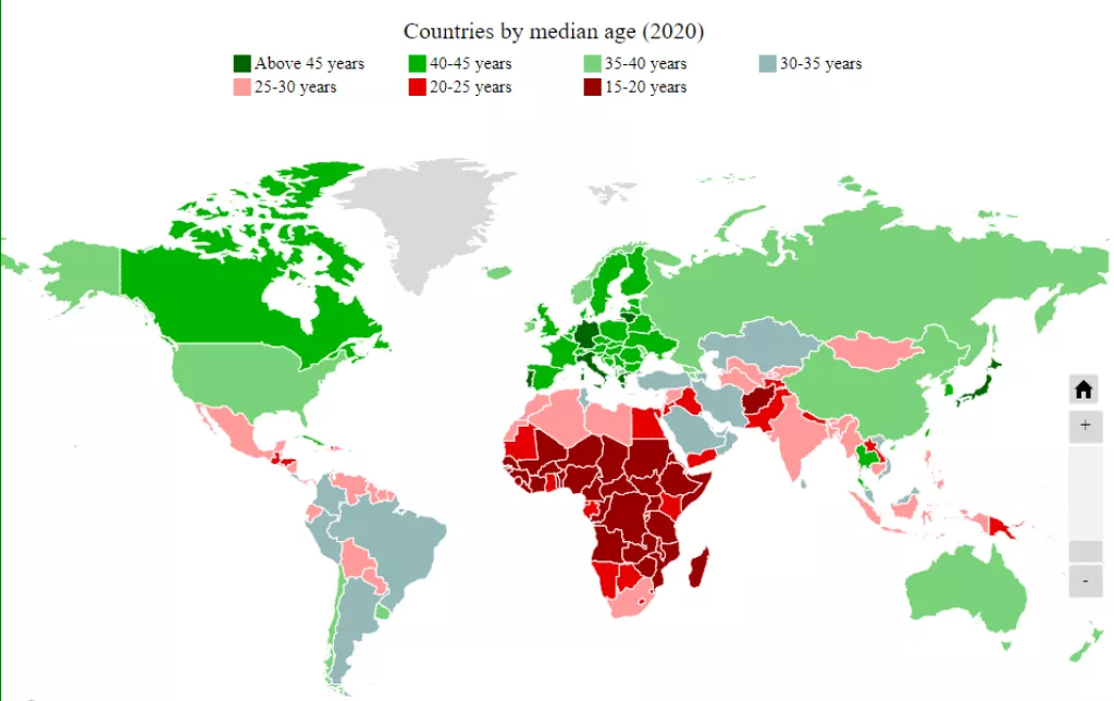Infografika: Europa stari, a srednja dob stanovništva u Africi je 15 godina