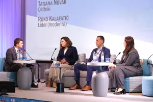 14. susret gradonačelnika i poduzetnika. Panel Digitalno i transparentno - U korist građana: Roko Kalafatić, Tatjana Novak, Hrvoje Sagrak, Petra Škrobot