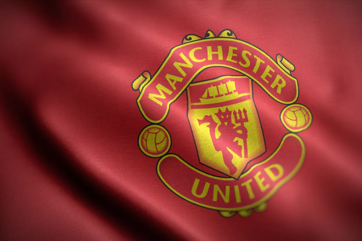 BANGKOK, THAILAND - February 6The Logo of Manchester United Football Club on the Jersey on February 6,2021 in Bangkok Thailand.