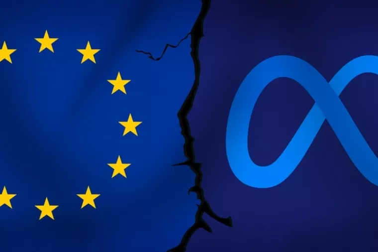 2.9.2022, United States. Social Media Giant Vs Europe Union Clash Over Data Policy Editorial Background. Abstract technology concept backdrop