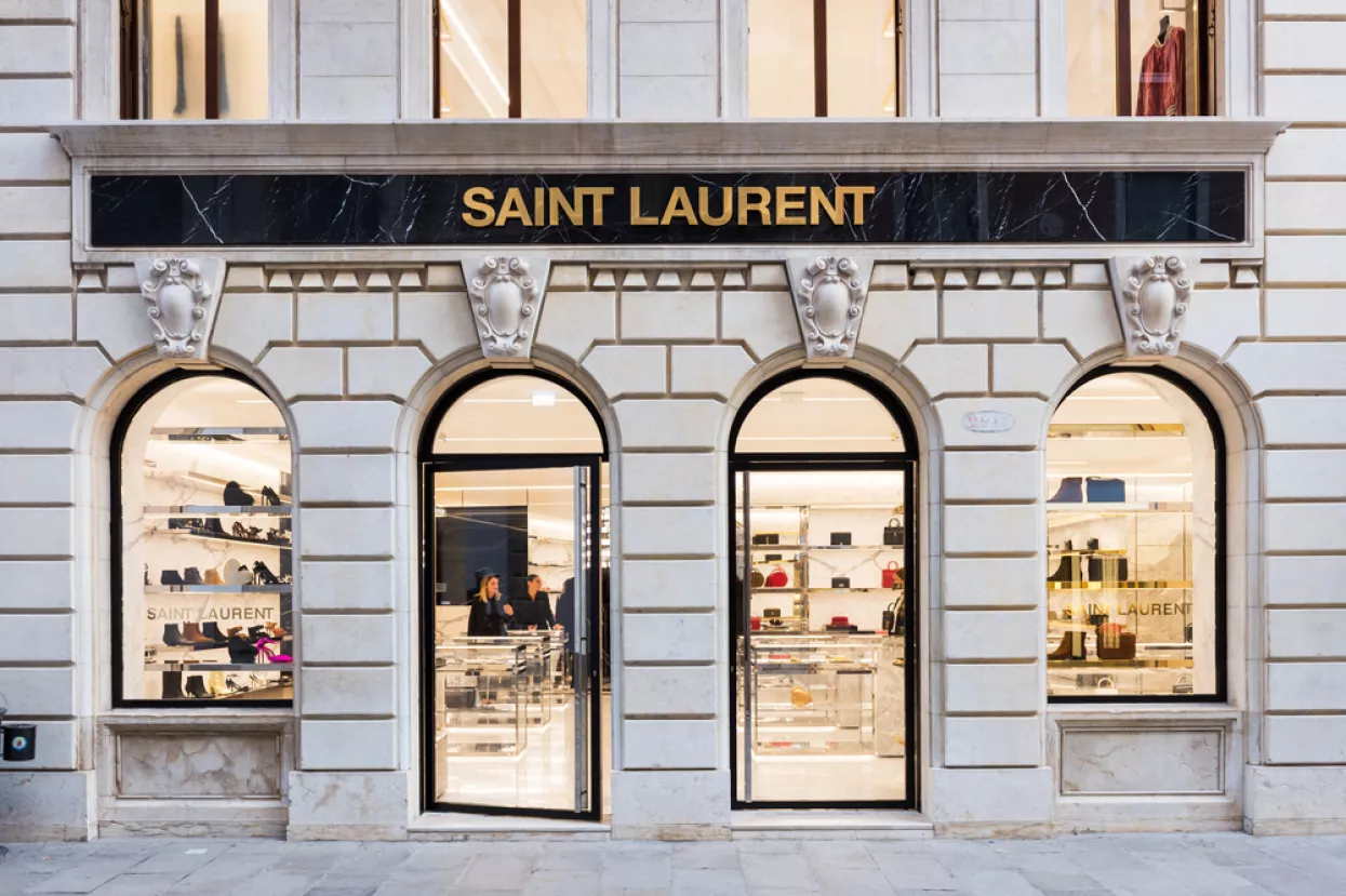 VENICE, ITALY - SEPTEMBER 24, 2019 SAINT LAURENT Store in Venice. Fashion and shopping street (Calle Larga XXII Marzo).
