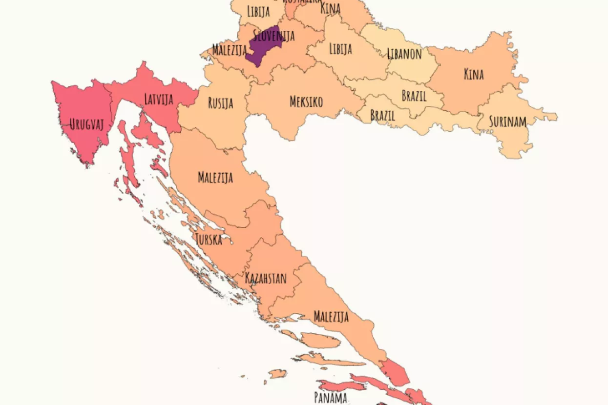 Županije u Hrvatskoj po BDP-u po stanovniku i svjetske zemlje s najsličnijim vrijednostima 