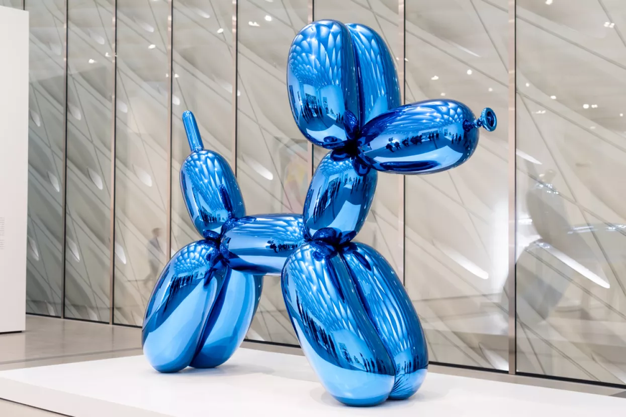 LOS ANGELES, CA - APRIL 9, 2016 Balloon Dog by Jeff Koons at The Broad Contemporary Art Museum on April 9, 2016 in Los Angeles, California, USA.