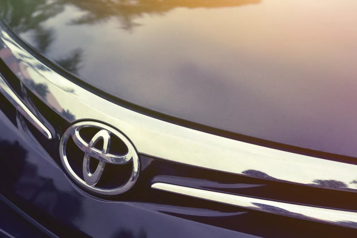SINGAPORE - OCTOBER 22, 2017Close up of Toyota car logo on a black Toyota car. Toyota Motor Corporation is a Japanese automotive manufacturer headquartered in Toyota, Aichi, Japan.