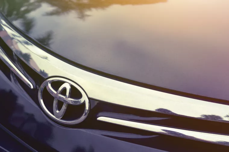 SINGAPORE - OCTOBER 22, 2017Close up of Toyota car logo on a black Toyota car. Toyota Motor Corporation is a Japanese automotive manufacturer headquartered in Toyota, Aichi, Japan.