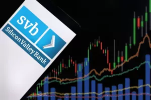 Jakarta - March 11,2023Silicon Valley Bank logo with stock market chart. Silicon Valley Bank (SVB) one of the largest banks in the United States and was the biggest bank in Silicon Valley