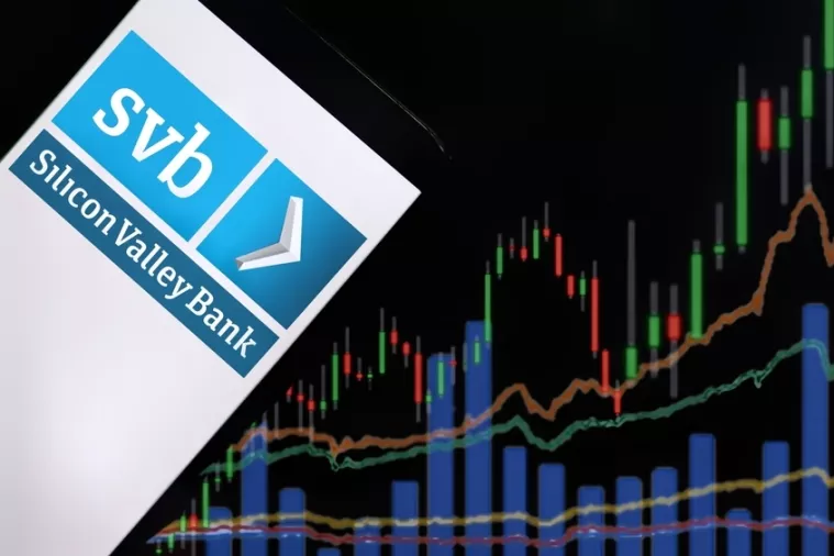 Jakarta - March 11,2023Silicon Valley Bank logo with stock market chart. Silicon Valley Bank (SVB) one of the largest banks in the United States and was the biggest bank in Silicon Valley