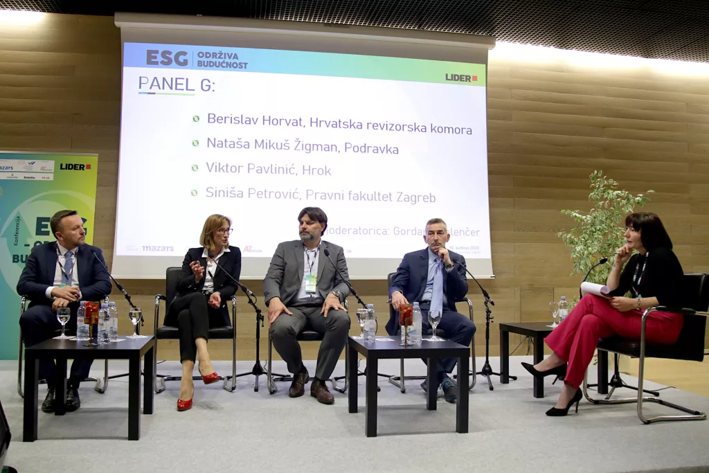 ESG - Održiva budućnost. Panel E: Berislav Horvat, Nataša Mikuš Žigman, Viktor Pavlinić, Siniša Petrović i Gordana Gelenčer