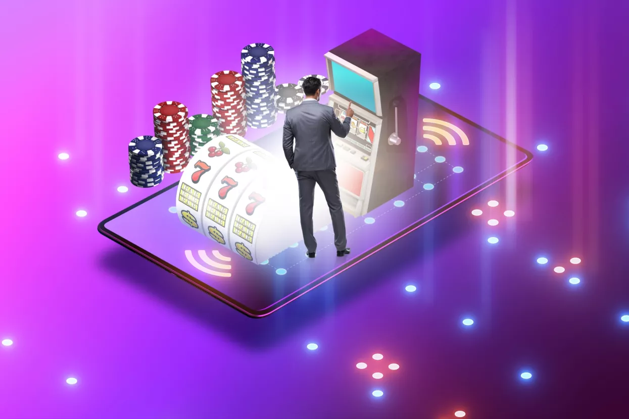 Businessman in online casino concept