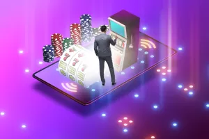 Businessman in online casino concept