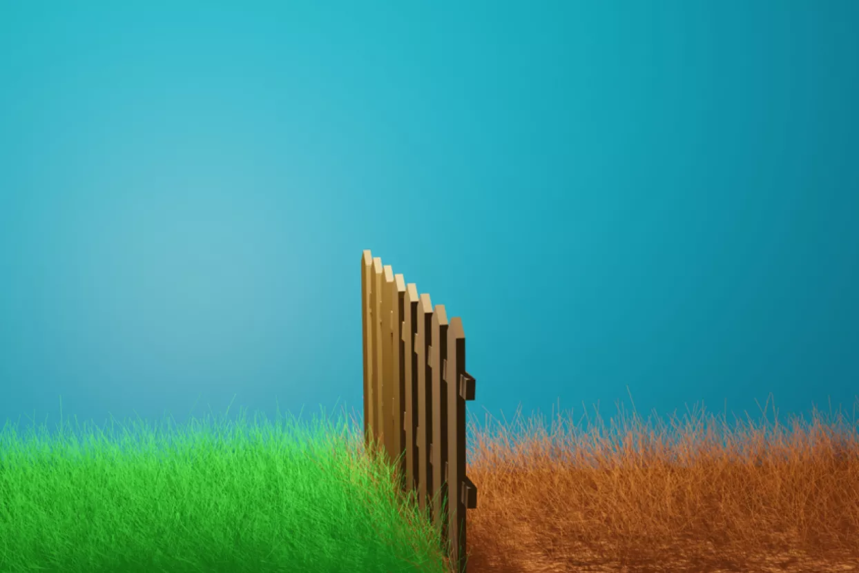 The grass is always greener on the other side. 3d rendering illustration