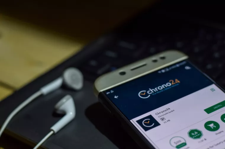 BEKASI, WEST JAVA, INDONESIA. JULY 15, 2018 Chrono24 Smartphone screen. Chrono24 is a freeware web browser developed by Chrono24 GmbH