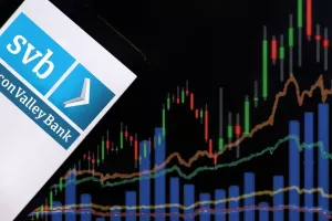 Jakarta - March 11,2023Silicon Valley Bank logo with stock market chart. Silicon Valley Bank (SVB) one of the largest banks in the United States and was the biggest bank in Silicon Valley