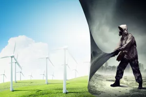 Zelena tranzicija, prljava energija, čista energija, gas maska