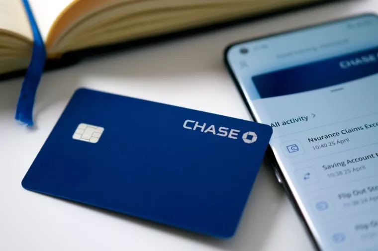 Chase Bank UK debit card. New digital-only bank launched in the UK by JP Morgan. Stafford, United Kingdom, April 28, 2022 Chase UK
