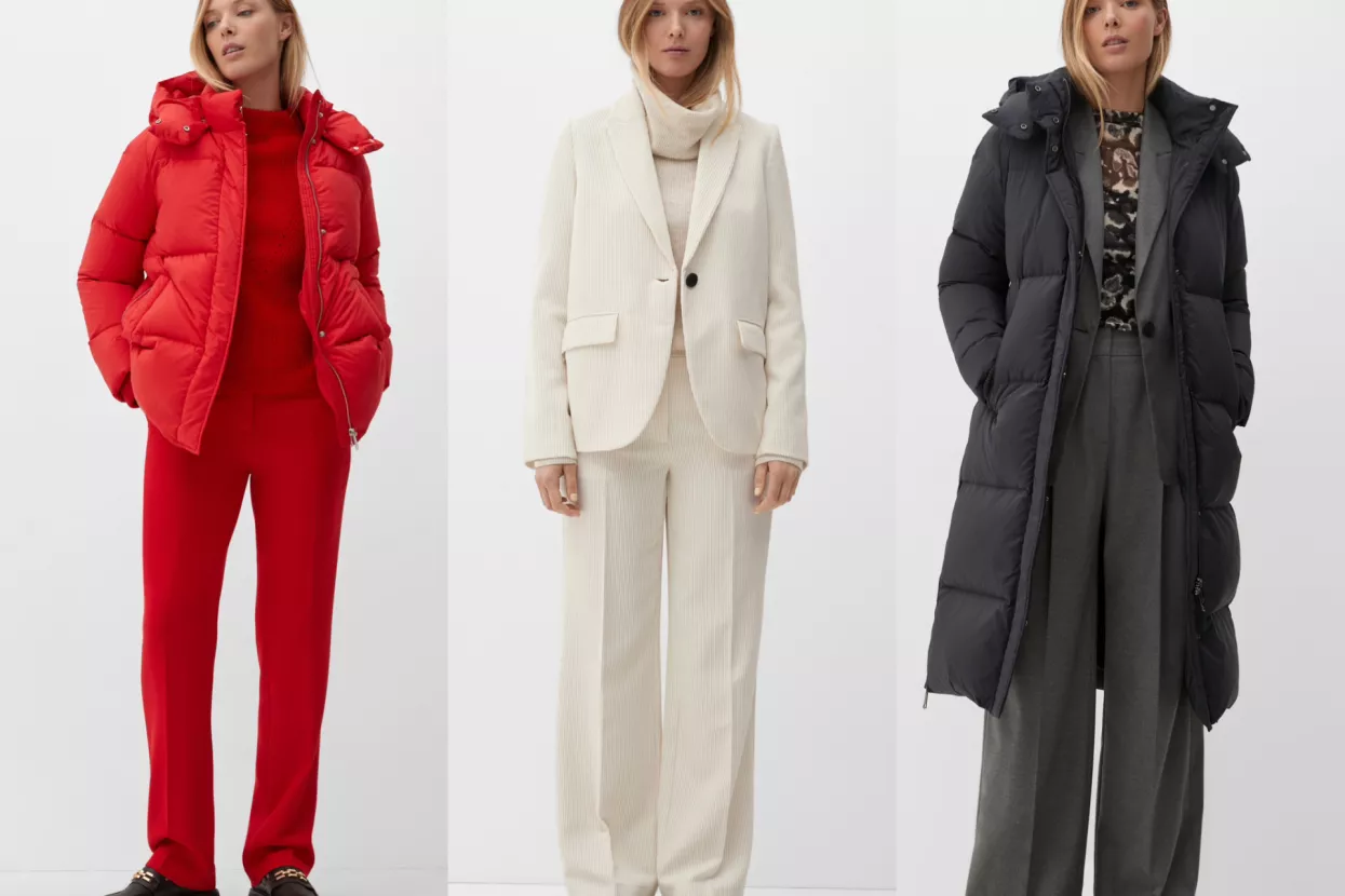 All red look, odijelo od samta i dugačka jakna<br>S Oliver