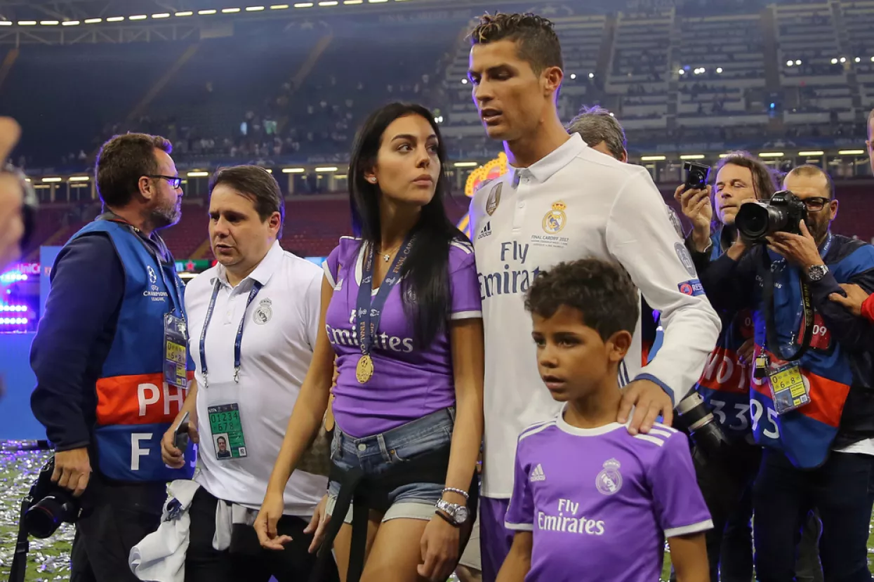 Cristiano Ronaldo of Real Madrid, girlfriend Georgina Rodriguez and son, Cristiano Ronaldo Jr. - Juventus v Real Madrid, UEFA Champions League Final, National Stadium of Wales, Cardiff - 3rd June 2017