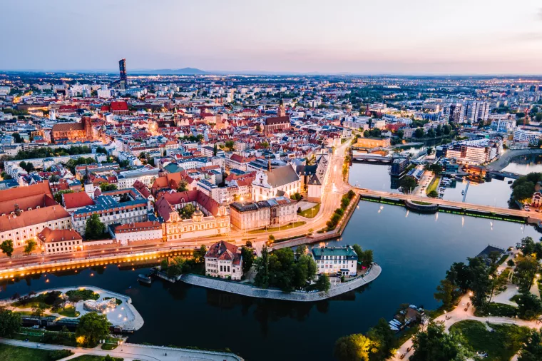 Wroclaw, Poljska, panorama, pogled iz zraka