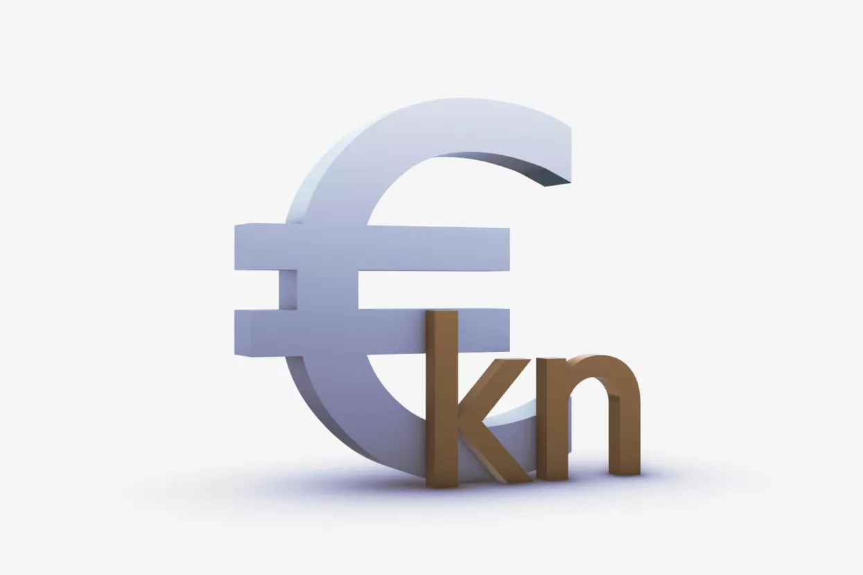 Exchange rating of Dollar and Croatian kuna Isolated on a White Background