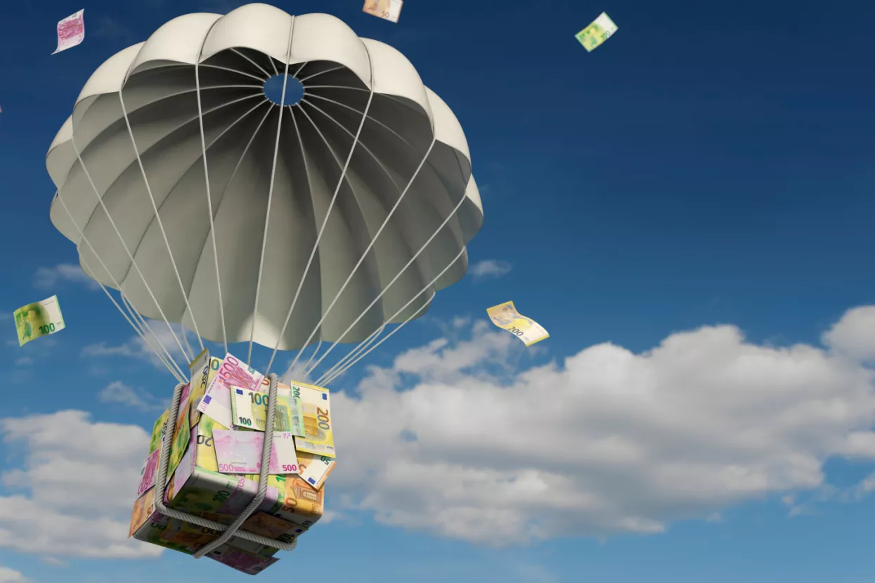 Euro, padobran, kiši eure, državna intervencija, državni intervencionizam, paket pomoći, državna pomoć