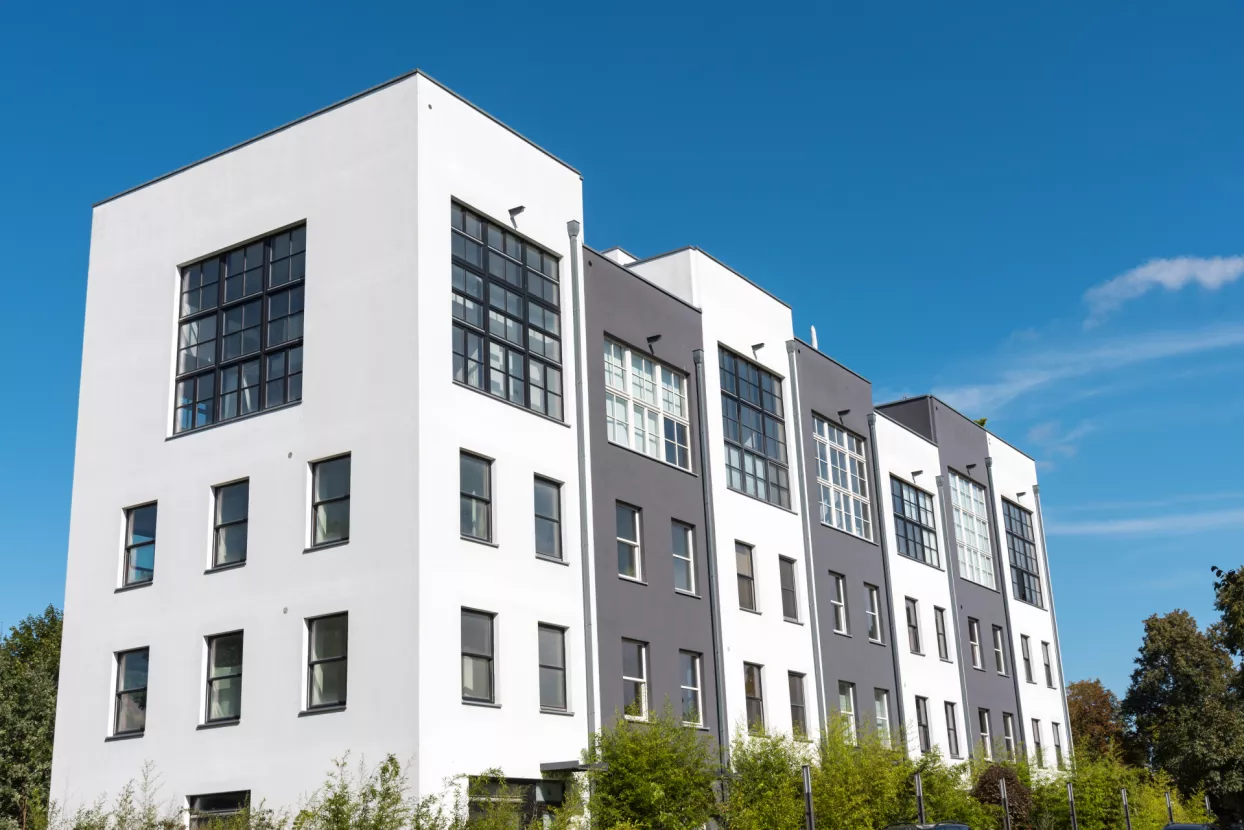 Modern serial houses seen in Berlin, Germany