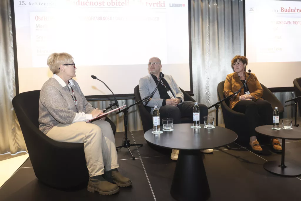 Budućnost obiteljskih tvrtki 2024.<br>4. panel<br>Manuela Tišler, Marin Rogić, Snježana Biloš.<br>