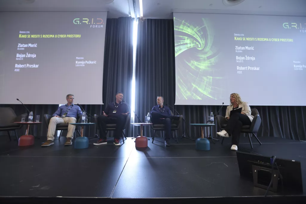 Liderova konferencija G.R.I.D.. forumOkrugli stol: Kako se nositi s rizicima u cyber prostoru:Robert Presak, Zlatan Morić, Bojan Ždrnja, Ksenija Puškarić