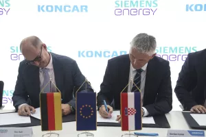 Potpisivanja Sporazuma o zajedničkom pothvatu između Končara i Siemensa.Tim Holt, Gordan Kolak.