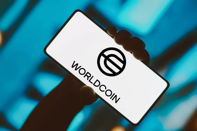 January 12, 2024, Brazil. In this photo illustration, the Worldcoin logo is displayed on a smartphone screen