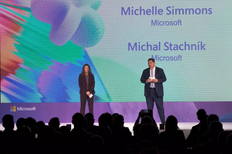 Michelle Simmons i Michal StachnikMicrosoft AI tour, Prag