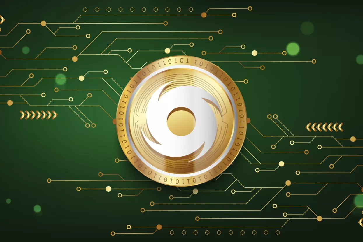 Tornado Cash (TORN) Crypto metallic coin virtual currency token on futuristic technology vector background illustration 