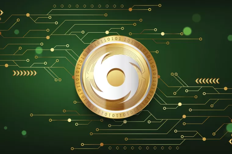 Tornado Cash (TORN) Crypto metallic coin virtual currency token on futuristic technology vector background illustration 