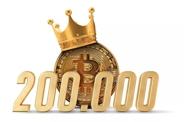 Bitcoin cryptocurrency to 200,000 price point. 200 000, dvjesto tisuća