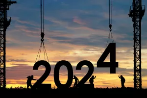 Retrospektiva- Silhouette of staff as a team to prepare to welcome the 2024,Happy New Year 2024,Construction 2024 concept