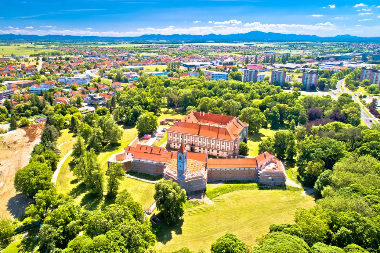 Cakovec old town in green park aerial view, Medjimurje region of Croatia