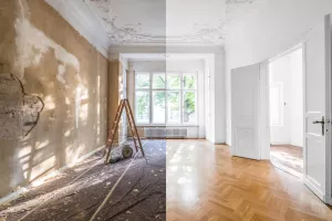 renovation concept - apartment before and after restoration or refurbishment - renovacija, restauracija, uređenje prostora, uređenje interijera
