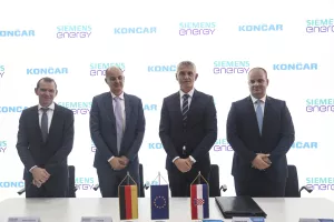 Potpisivanja Sporazuma o zajedničkom pothvatu između Končara i Siemensa.Stefan Klaassen, Tim Holt, Gordan Kolak, Josip Lasić