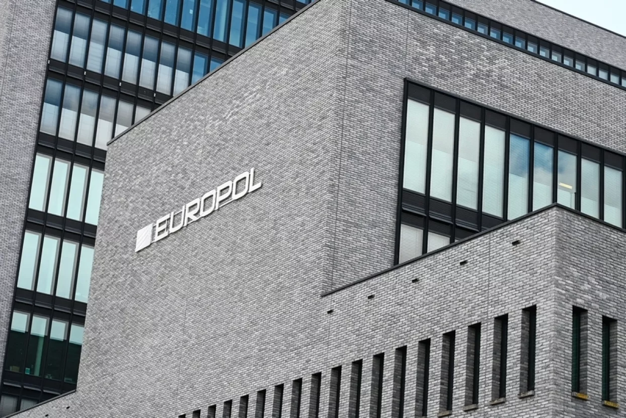 The Hague, 29 Oct 2021Europol headquarters. EUROPOL sign on the wall. Facade of the europol building in Den Haag, Netherlands. Symbol od Europol. European Union Agency for Law Enforcement Cooperatio