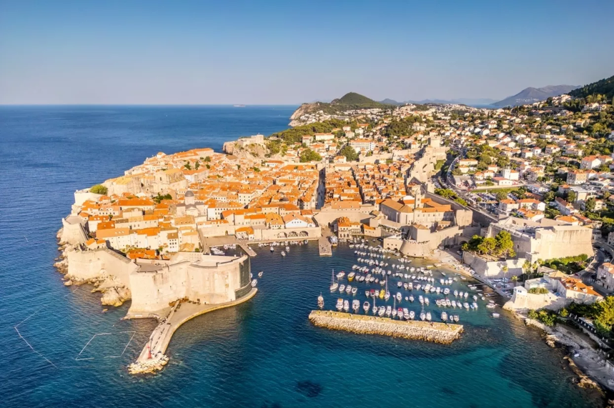 Dubrovnik, Croatia - August 8, 2024Aerial view of Dubrovnik old town and harbor