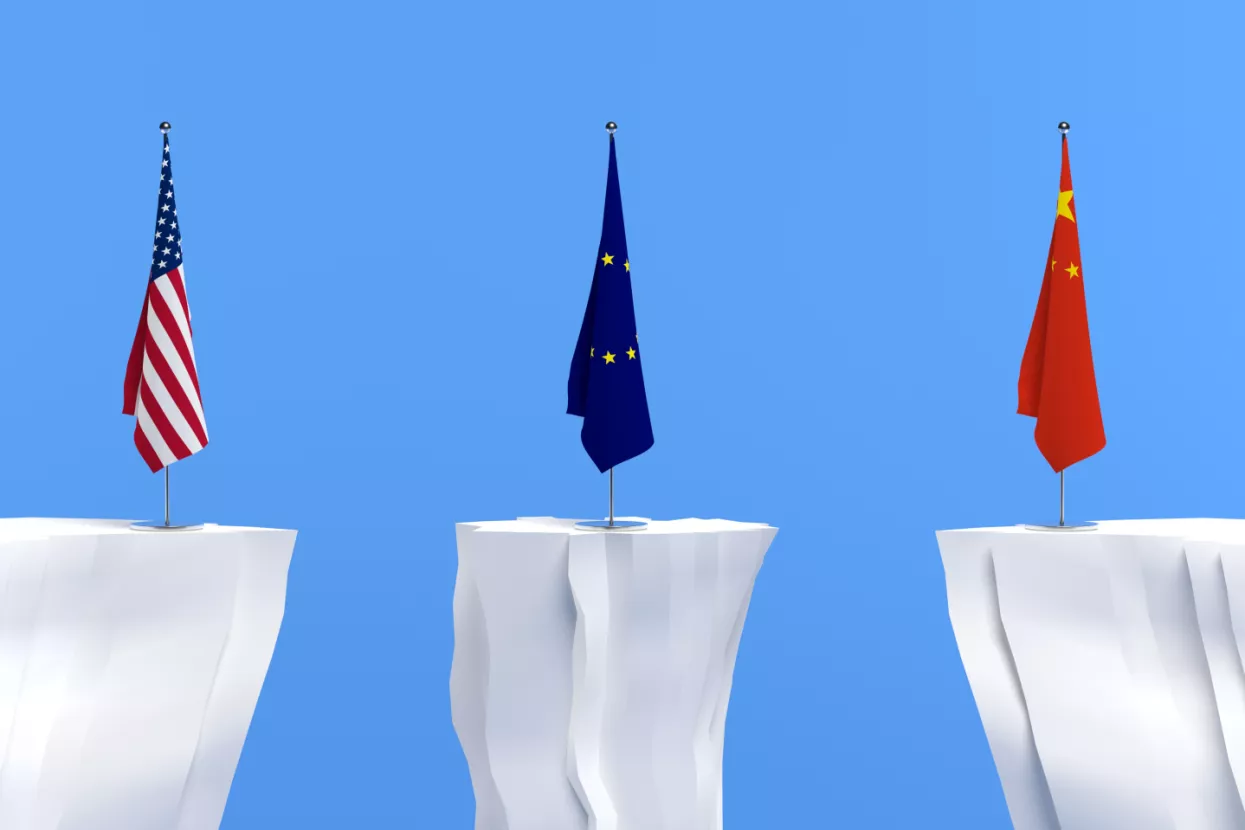 EU, SAD, Kina, trgovina, rat, zastave, stol