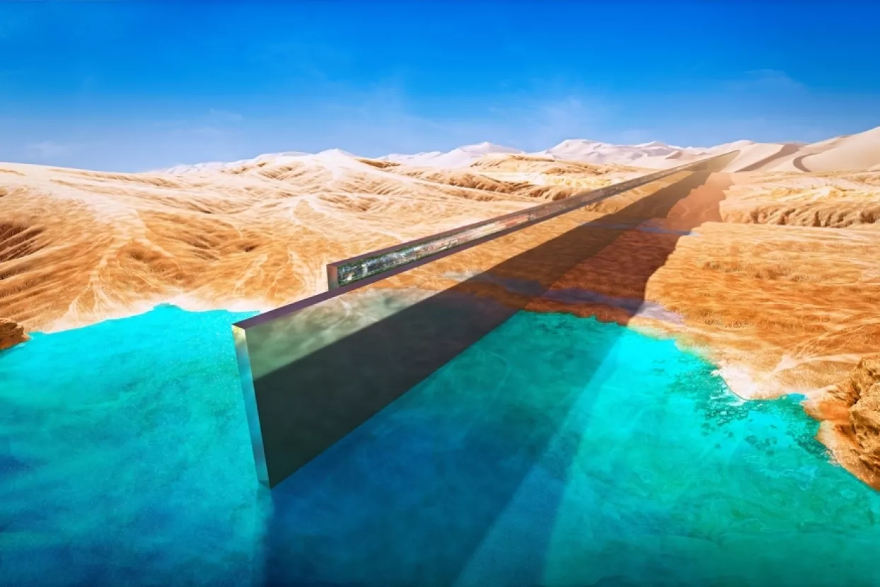 The Line Neom is a sustainable, autonomous futuristic city project in Saudi Arabia desert. It aims to use renewable energy sources, create an eco-friendly space, attract investments, innovations, 3D