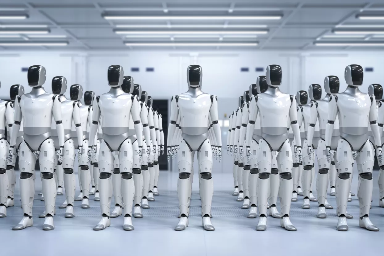 Roboti, vojska robota, redovi, humanoid 