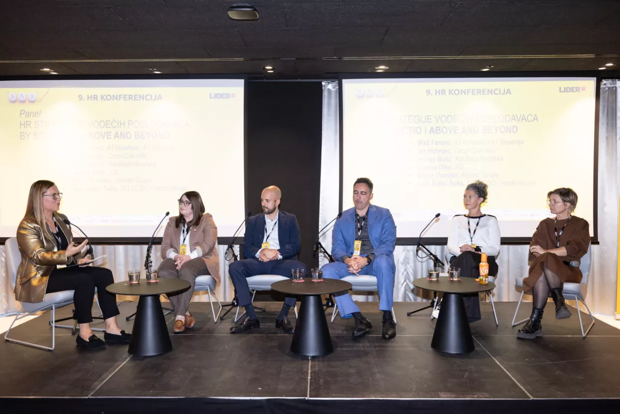9. HR konferencija5. panel: HR strategija vodećih poslodavacaLara Šubić Šuša, Ida Hohnjec, Blaž Ferenc, Hrvoje Bulić, Lorena Dika, Mojca Demiter