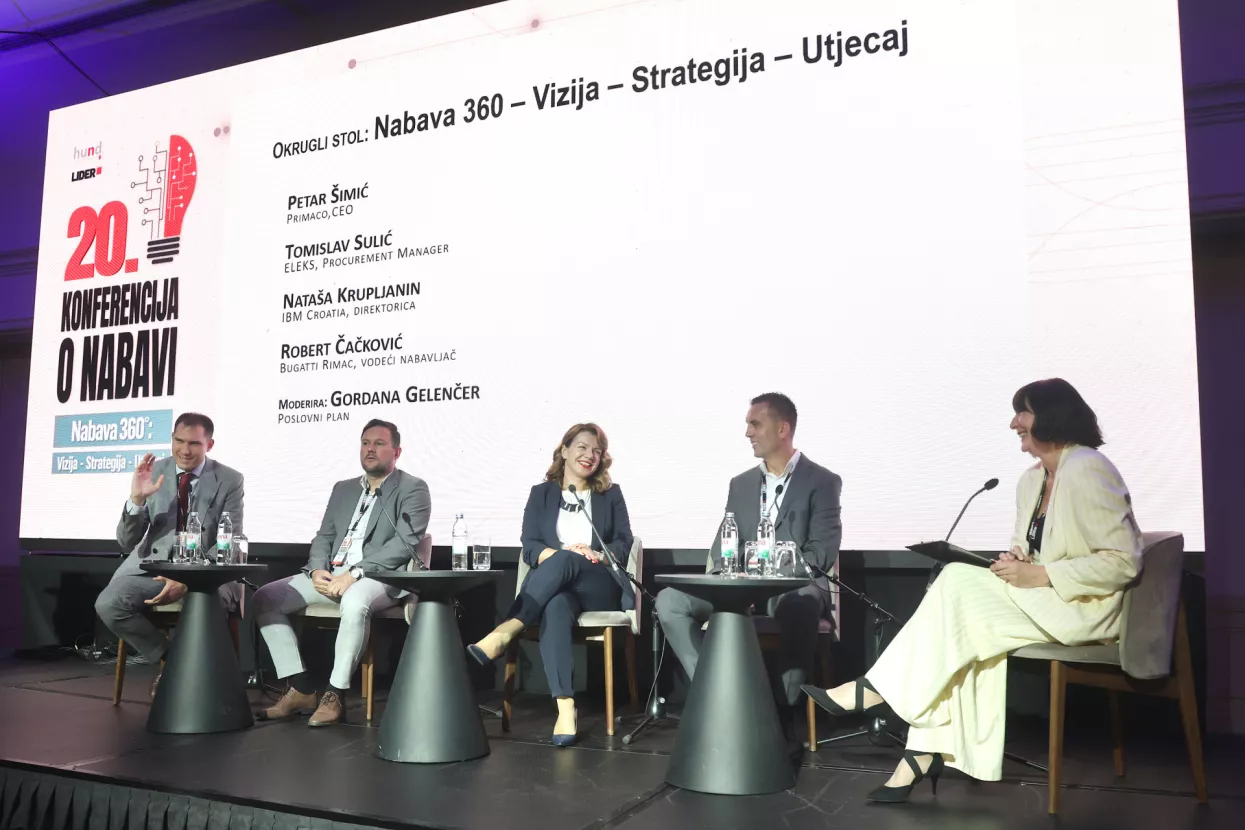 20. Konferencija o nabavi, Okrugli stol "Nabava 360 - Vizija - Strategija - Utjecaj": Petar Šimić, Tomislav Sulić, Nataša Krupljanin, Robert Čačković, Gordana Gelenčer