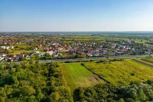 Zagreb, Croatia-September 26th, 2023Aerial view of Zagreb city Blato suburb on the southern outskirts of the city and vast agricultural fields